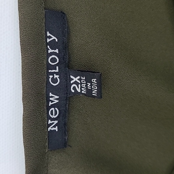 NEW GLORY Women's Green Peasant Blouse Lace Up Front with Bell Sleeves -Size 2X - Picture 8 of 12